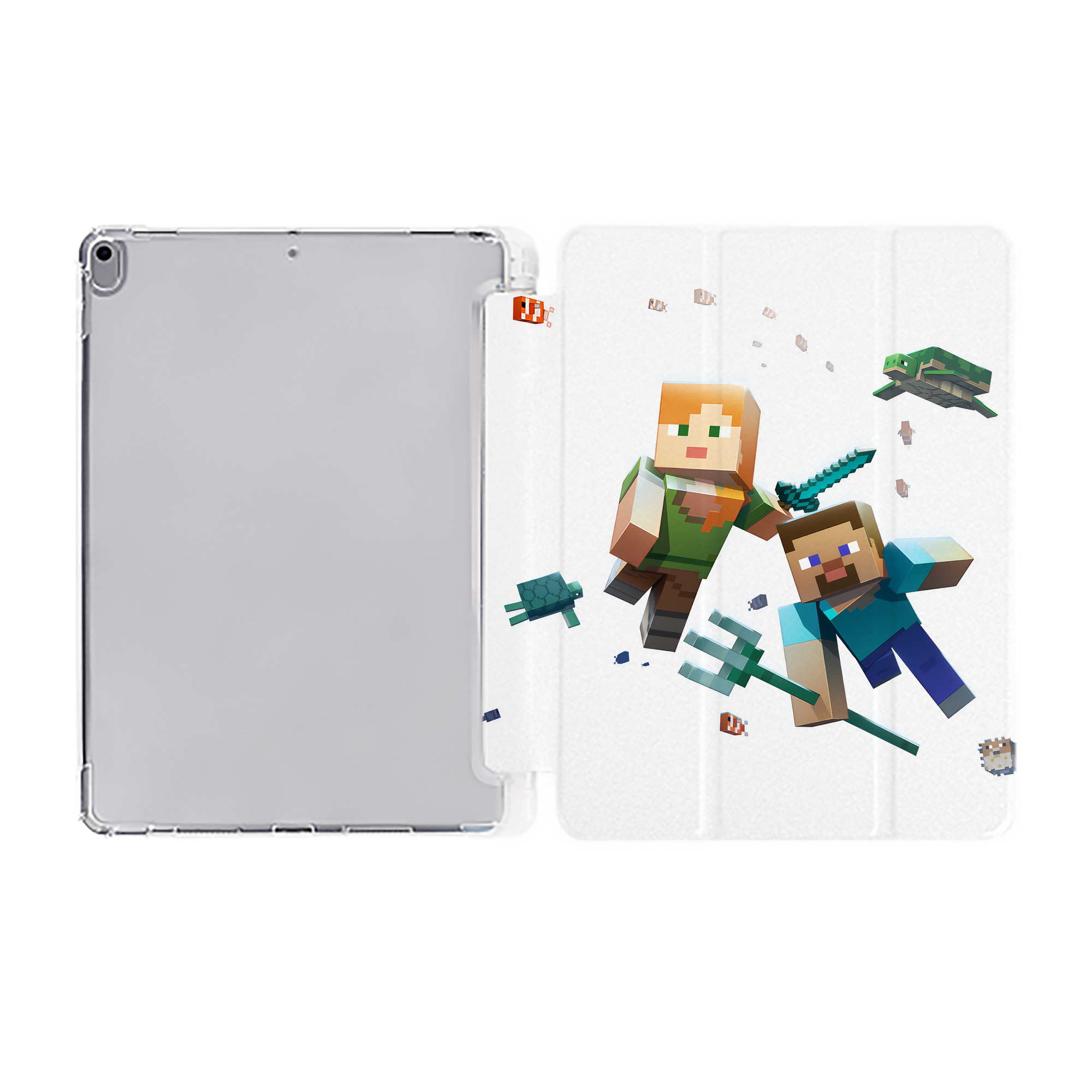 （画像用） マインクラフト ブロックの世界 Minecraft MC Block world IPad ケース ペン収納付き 三つ折りスタンド PUレザー×シリコン 対応機種9.5/10.5/10.9インチ